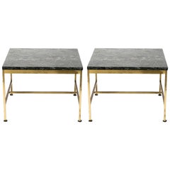 Pair of 1970s Paul McCobb Style Brass and Marble Side Tables