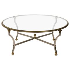 Round Italian Steel and Brass Coffee Table Round Italian Steel and Brass Coffee Table