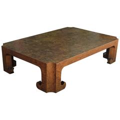 Luxe Carpathian Burl Elm Ming Modern Rectangular Coffee Table by Baker