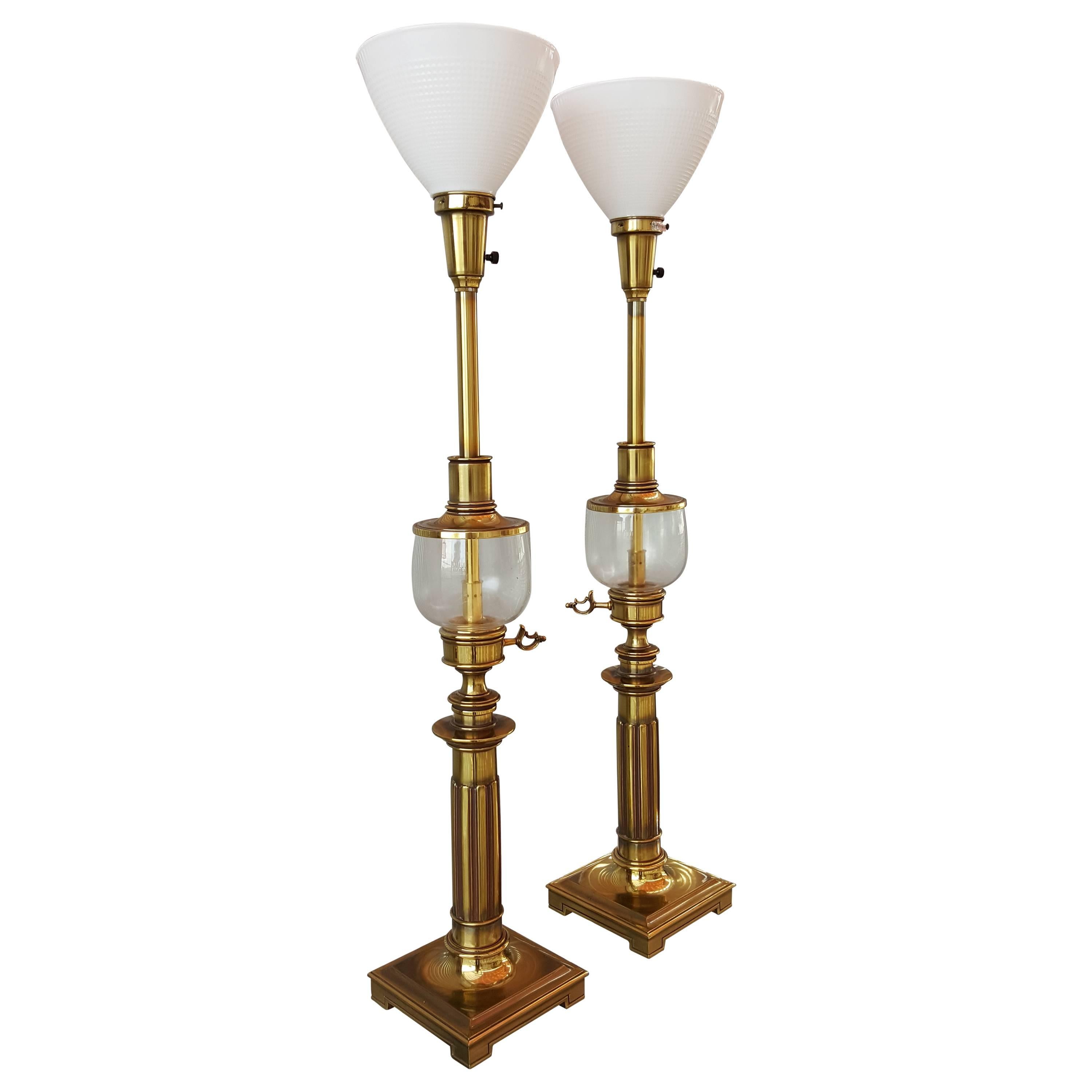 Stiffel Brass and Glass Table Lamps For Sale