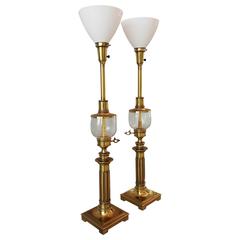 Vintage Stiffel Brass and Glass Table Lamps