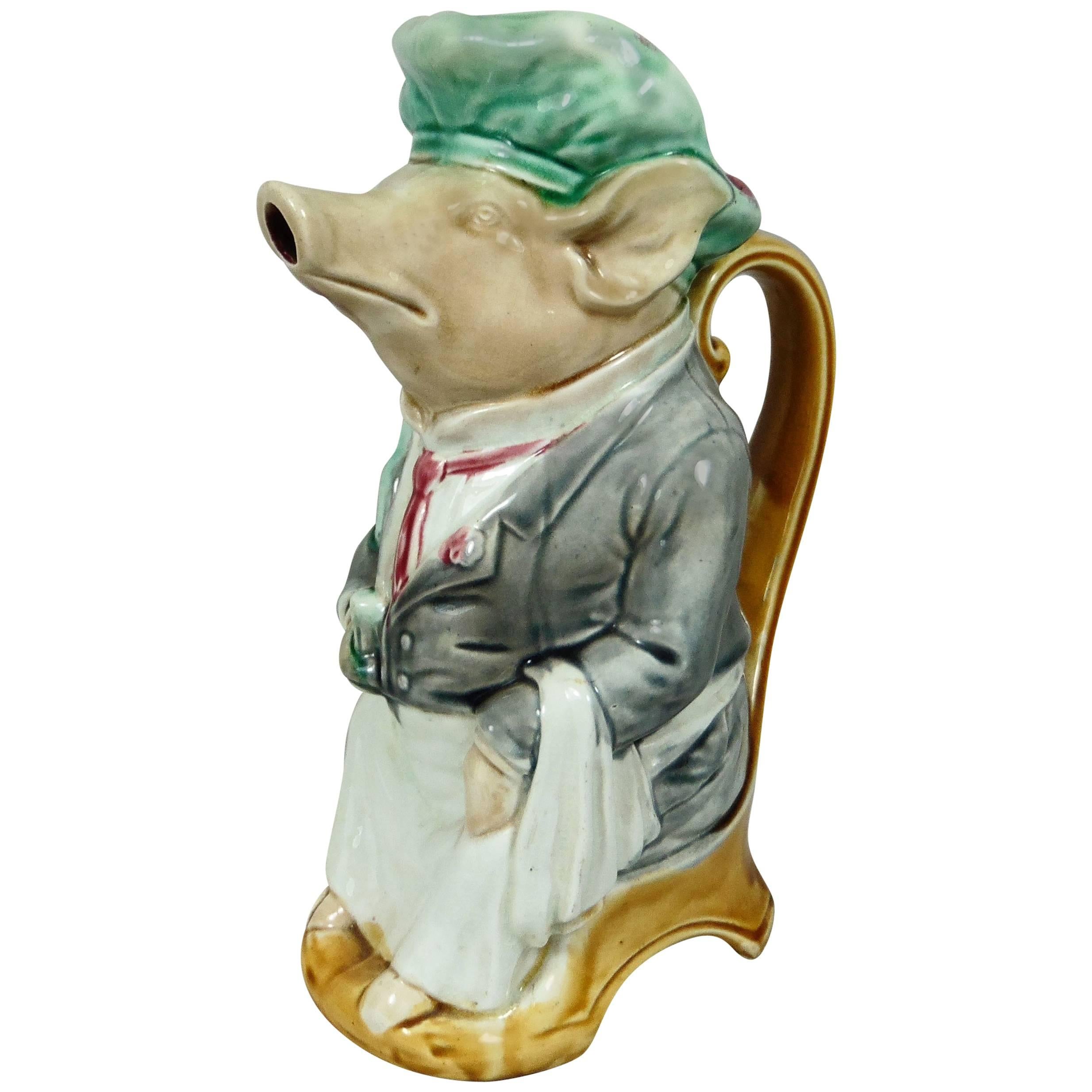 Majolica Pig Waiter Pitcher Onnaing, circa 1900