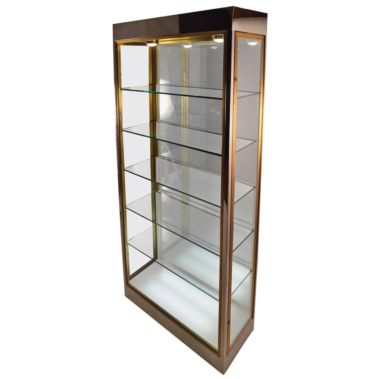 Elegant Chrome and Brass Vitrine Display Cabinet