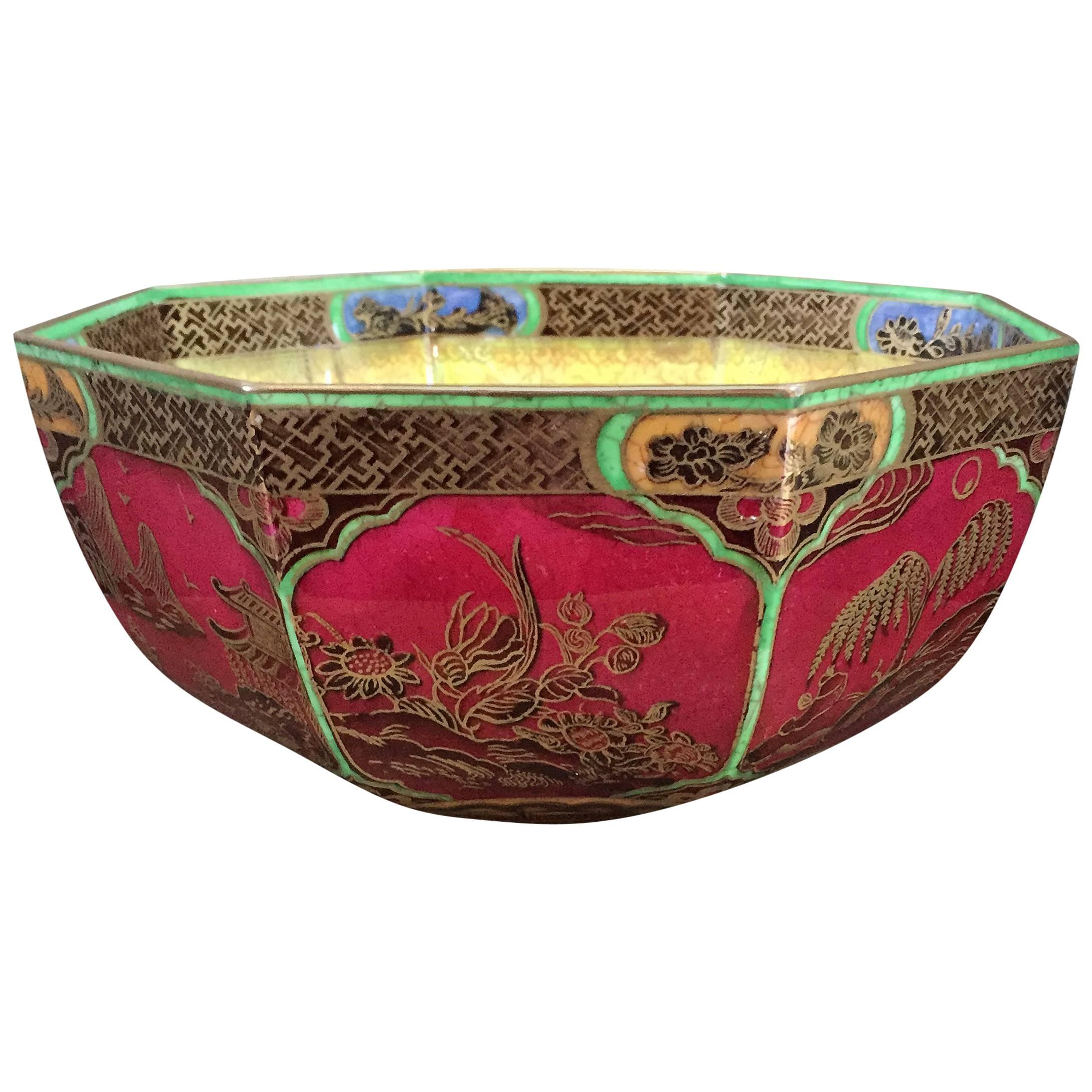 English Wedgwood Porcelain Fairyland Lustre Octagonal Daventry Pattern Bowl For Sale
