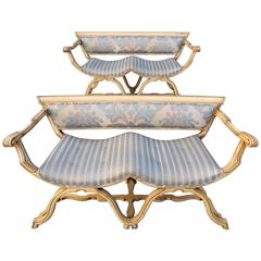 Pair of 1950s Hollywood Regency Dorothy Draper Silk Settees 12