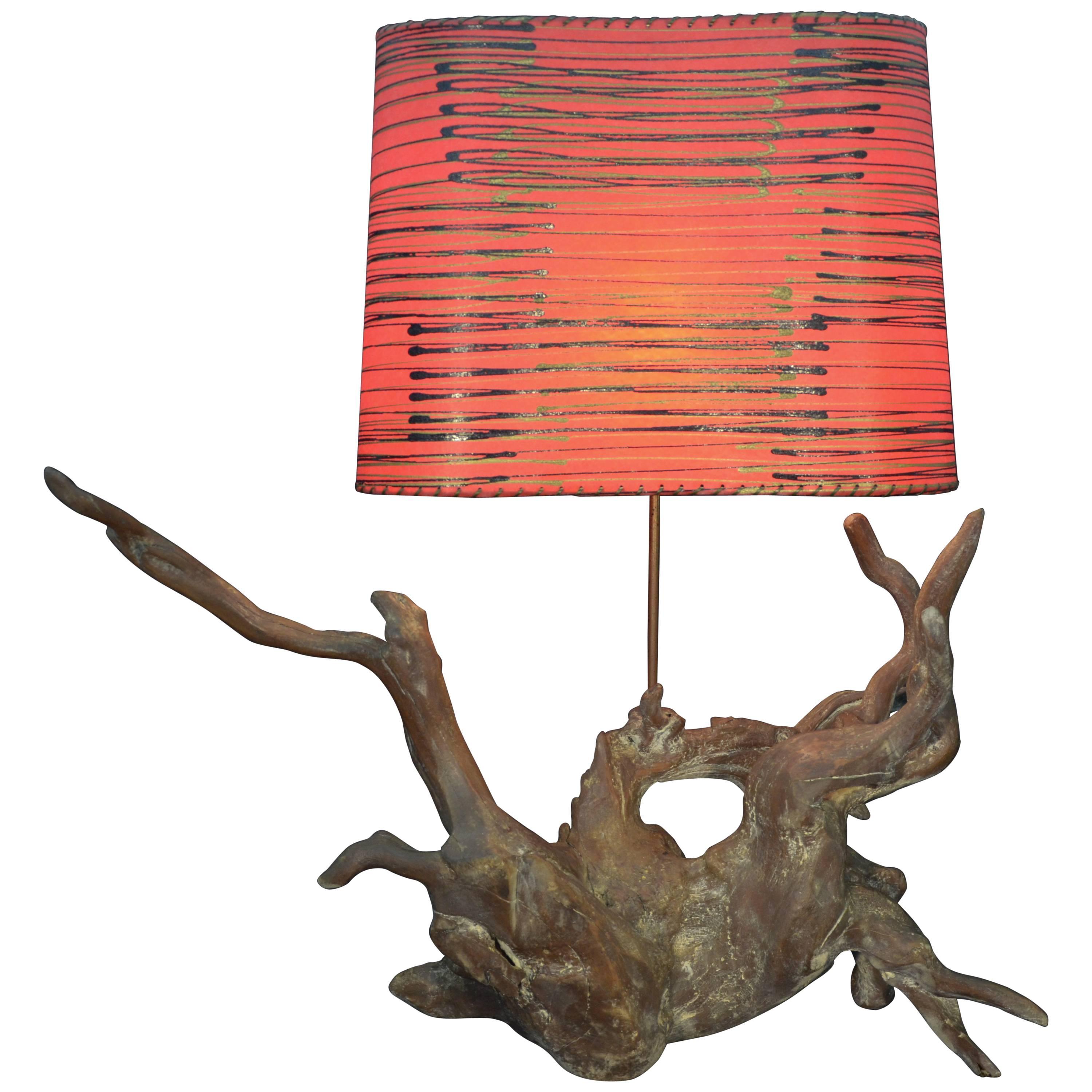 Vintage Driftwood Lamp with Funky Shade For Sale