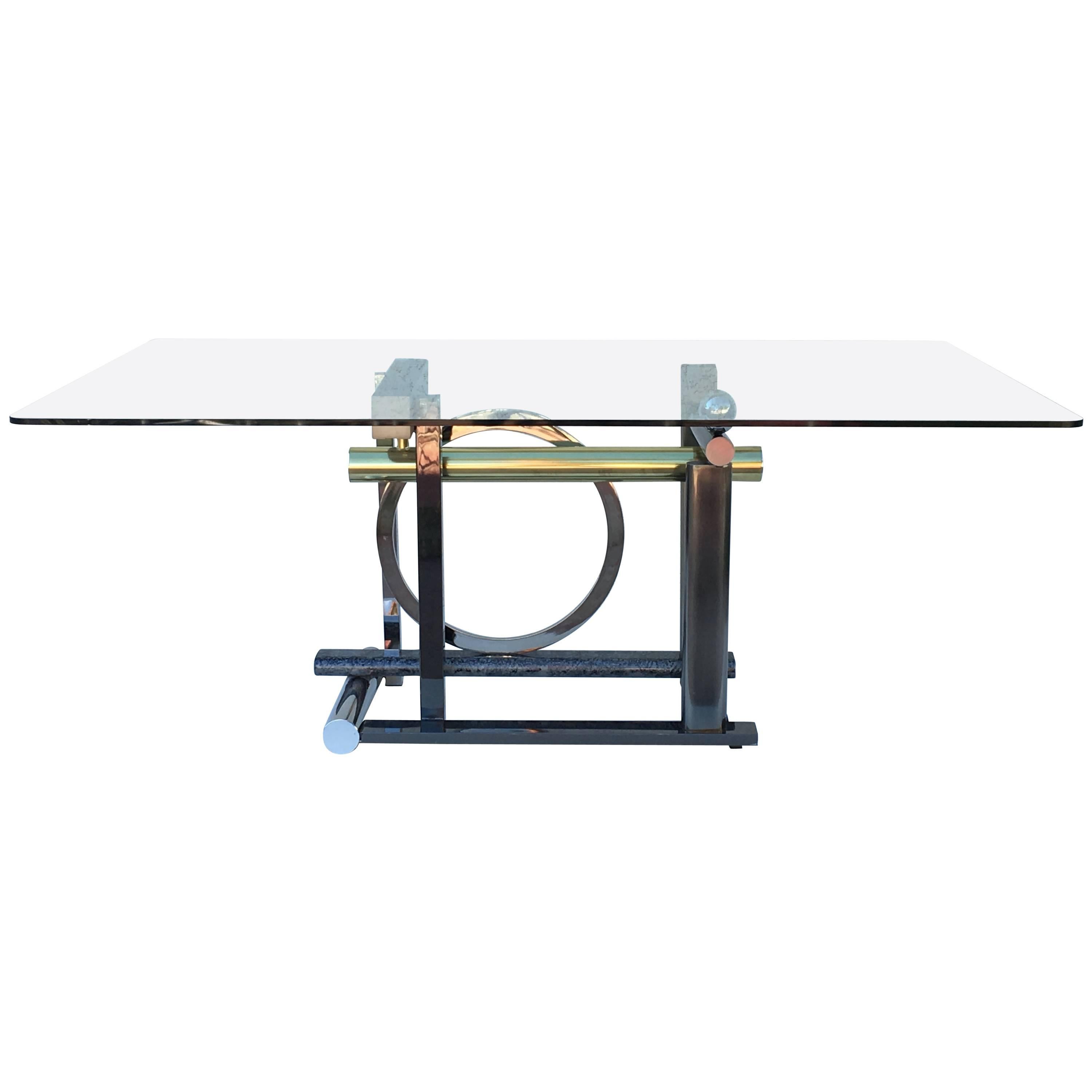 Postmodern Mix-Metals and Glass Dining Table by Rick Lee for DIA For Sale