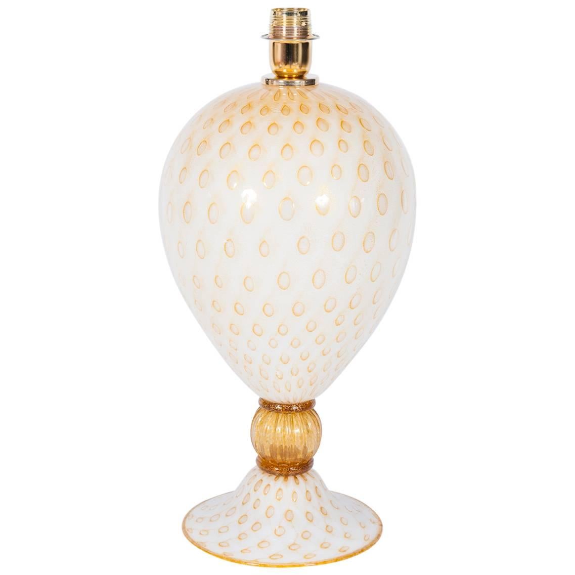 Italian Venetian, Table Lamp, blown Murano Glass, White & Amber finishes, 1980s