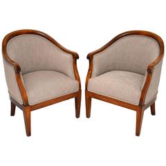 Smart Pair of Antique Swedish Satin Birch Armchairs