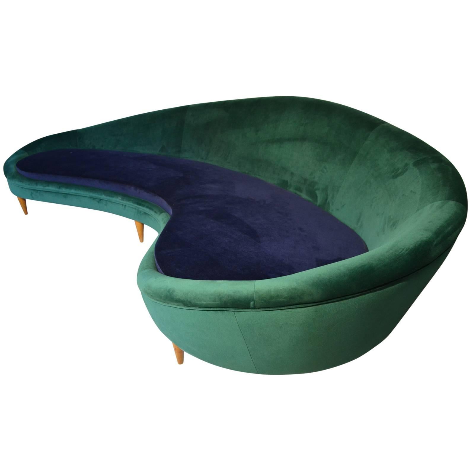 Huge Italian Velvet Sofa in the Style of Ico Parisi For Sale