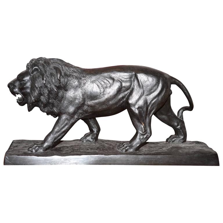 Lion Sculpture in Bronze Black Finish For Sale at 1stdibs