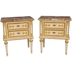 20th Century Pair of Italian Lacquered and Gilded Bedside Tables