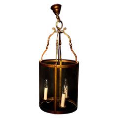 Vintage Elegant Art Nouveau Brass Cylindrical Hall Lantern, France 20th Century