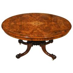 Superb Quality Burr Walnut Victorian Period Oval Antique Coffee Table