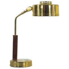 Brass Table Lamp with Wood Detail and Adjustable Screen