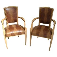 Pair of 1940 This Side Chairs Birch with Real Leather in Crocodile Print 9