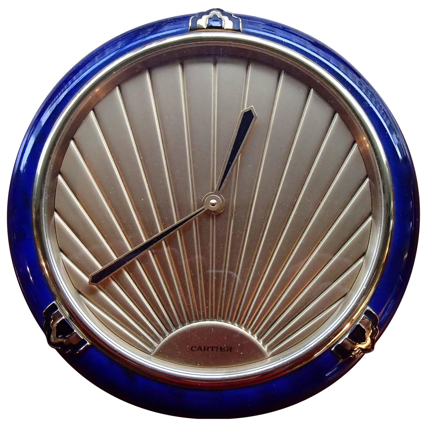 1980 This Cartier Art Deco Blue Enamel Table Clock For Sale at 1stdibs