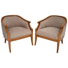 Elegant Pair of Antique Swedish Satinbirch Armchairs