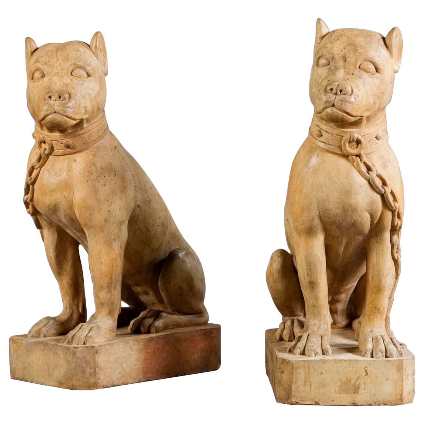 Pair of 19th Century Terracotta Dogs For Sale