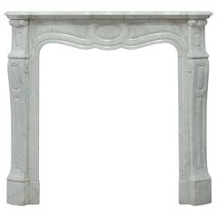 Small French Pompadour Style Louis XV Fireplace in Carrara White Marble