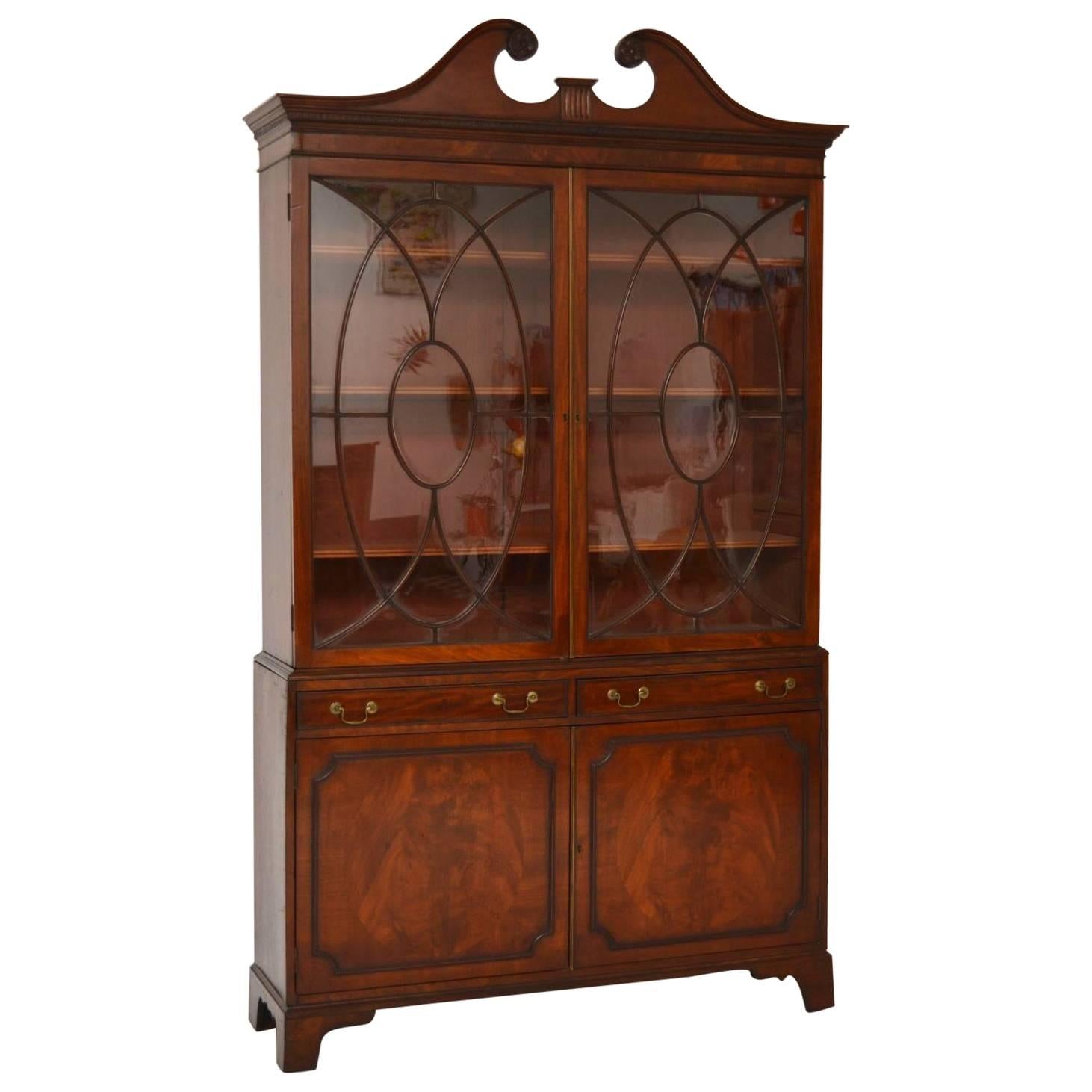 Large Impressive Antique Mahogany Glazed Bookcase on Cupboard