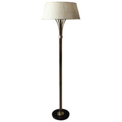 A Fine French 1950's Brass and Black Metal Floor Lamp by Arlus