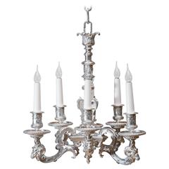 Small 19th Century Silvered Bronze Chandelier with Six Candles