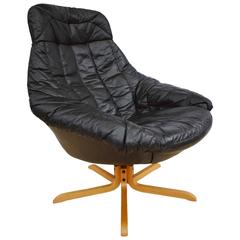 Mid Century Retro Danish H.W. Klein for Bramin Leather Swivel Lounge Arm Chair