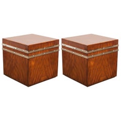 Pair of Mahogany Cube Tables with Chrome Strapping