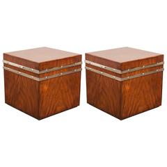 Pair of Mahogany Cube Tables with Chrome Strapping 11