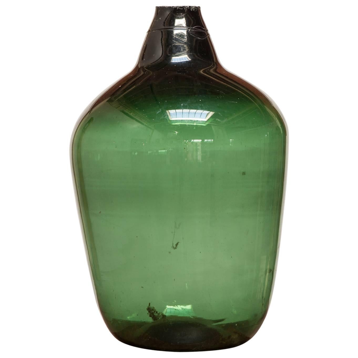 Demijohn en verre vert français du 19e siècle
