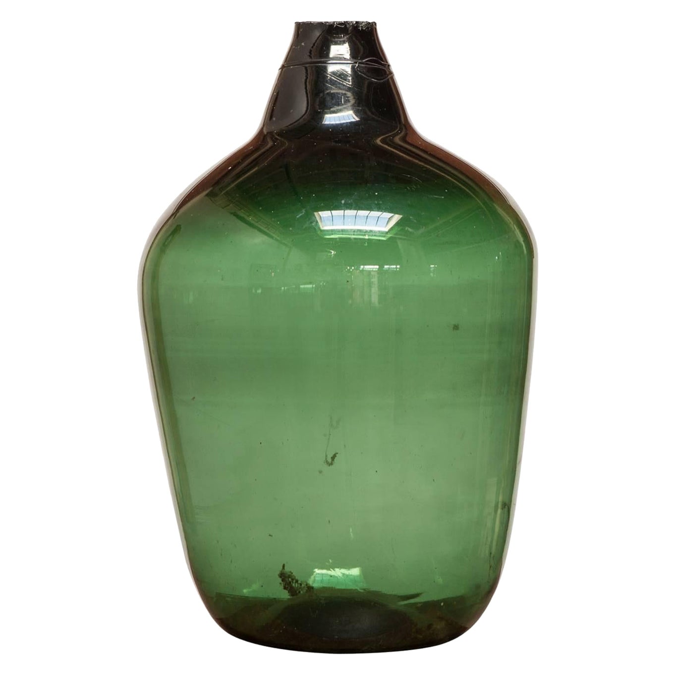 Damigiana di vetro verde francese del XIX secolo