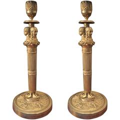 Pair of Gilded and Sculpted Bronze Candlesticks