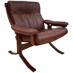 Mid-Century Retro Danish Bentwood Easy Armchair in Reddish Brown Leather, 1960s