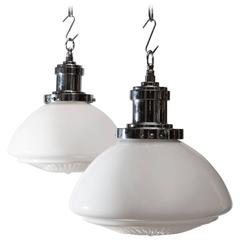 Pair of Victorian Milk Glass School Lights