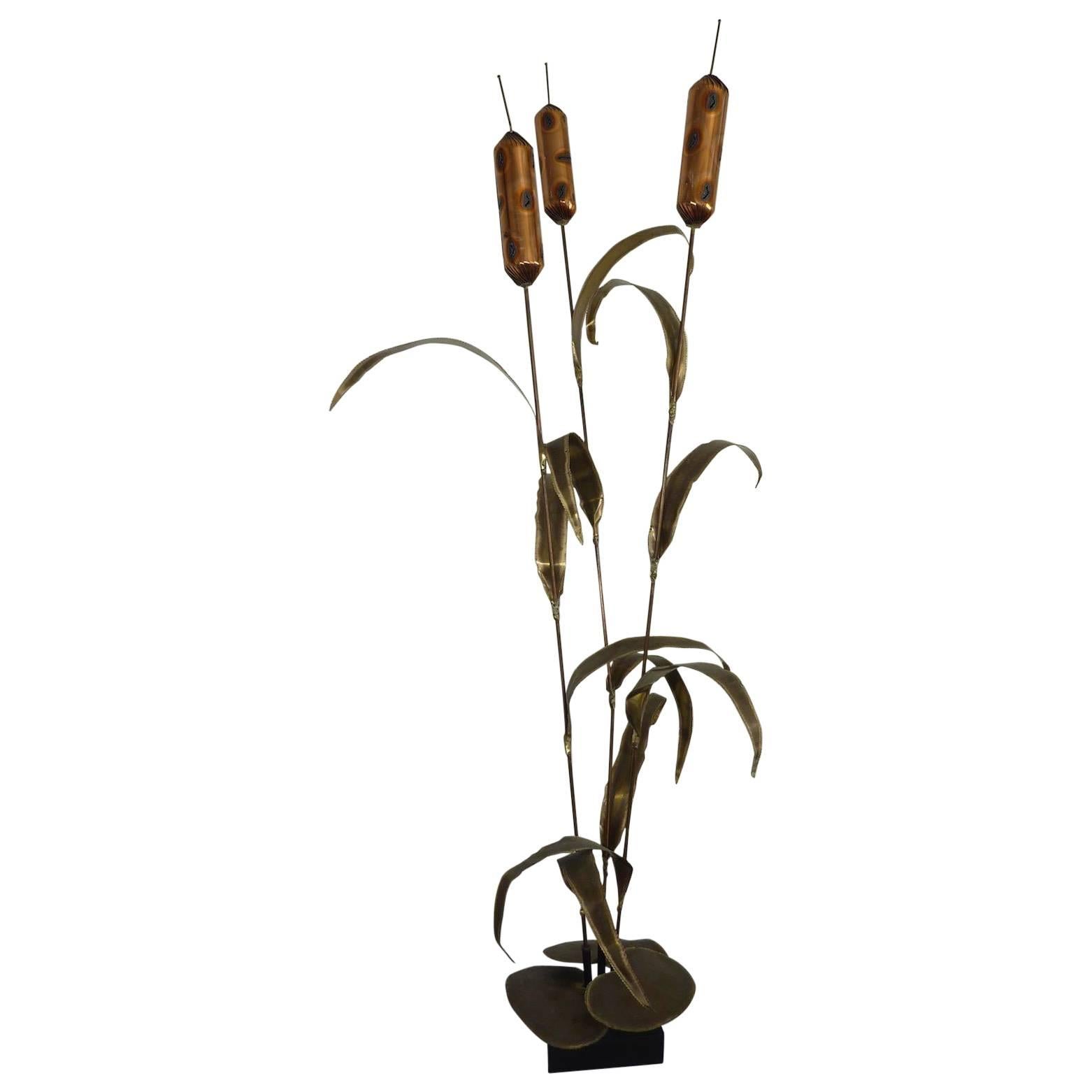 Vintage Brutalist Cattail Floor Sculpture For Sale