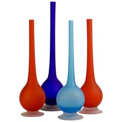 Set of Four Colorful Carlo Moretti Italian Satinato Murano Glass Pencil Vases