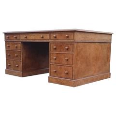 Unusually High 19th Century Victorian Burr Maple Pedestal Desk