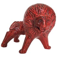 Vintage Mid-Century Bitossi Art Ceramic Lion in Red