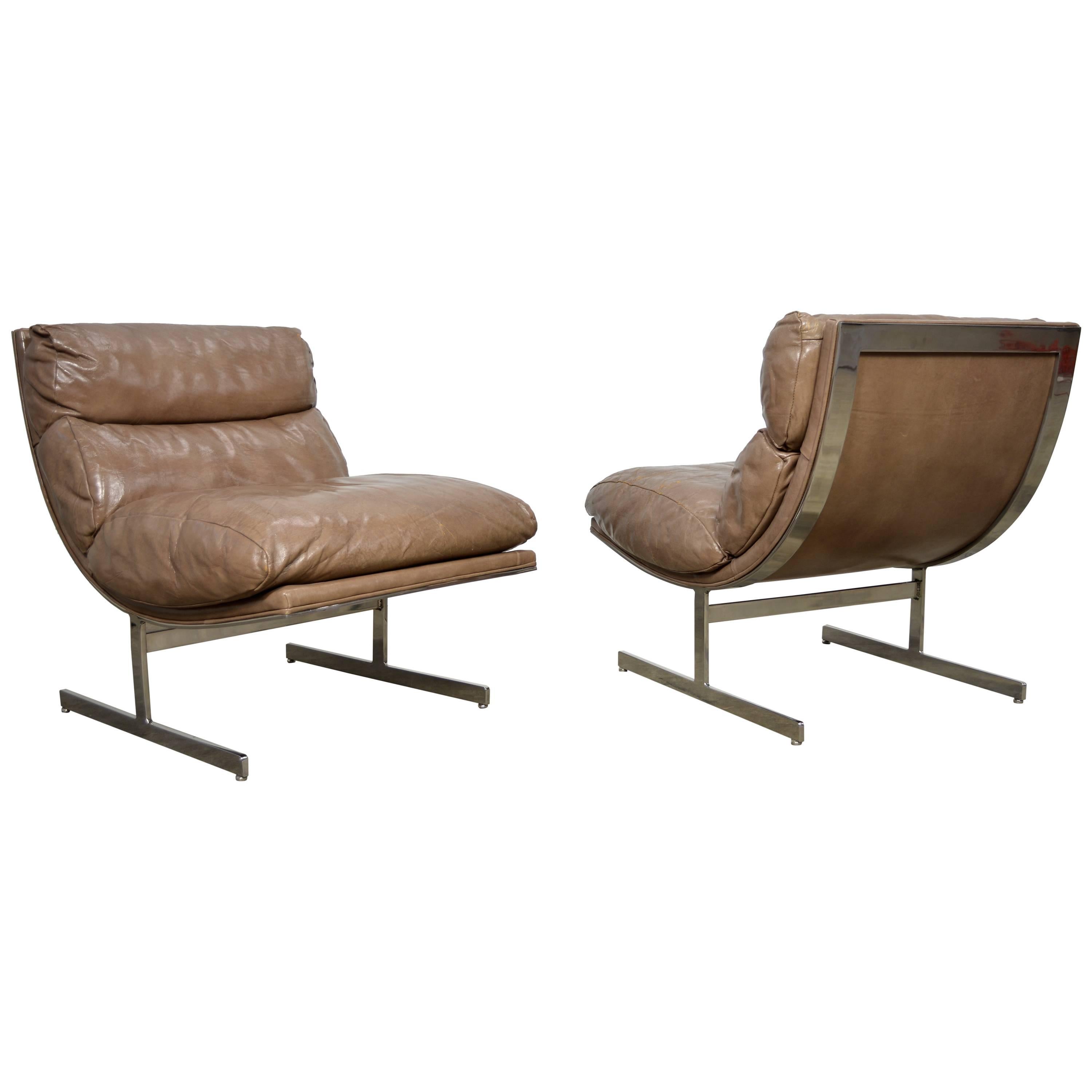 Kipp Stewart Pair of Leather "Arc" Chairs for Directional