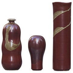 Retro Horst Kerstan Art Pottery Red Golden Ceramic Vase Set of Three