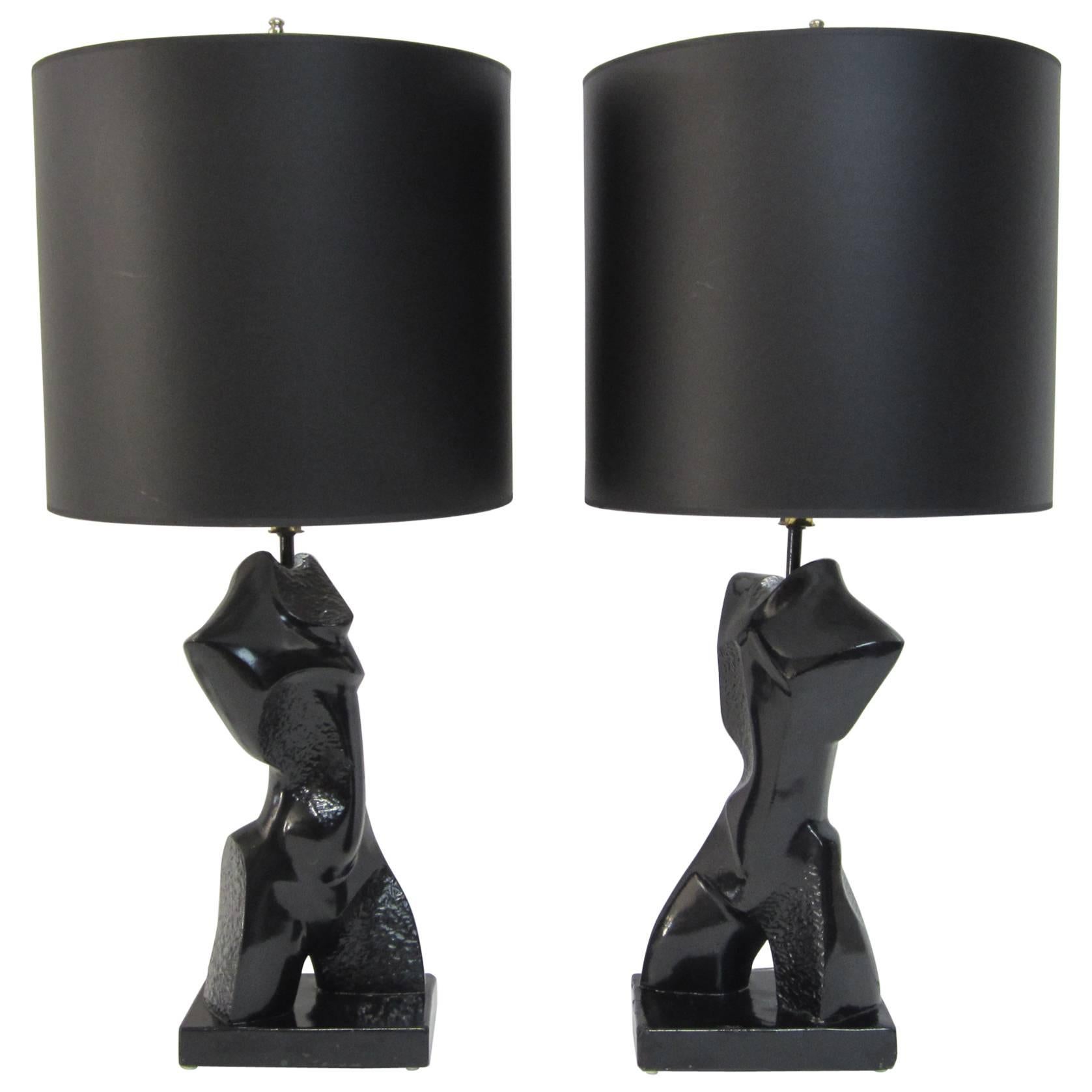 Pair of Heifetz Abstract Chalk-Plaster Lamps   For Sale