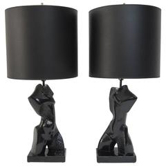 Pair of Heifetz Abstract Chalk-Plaster Lamps  