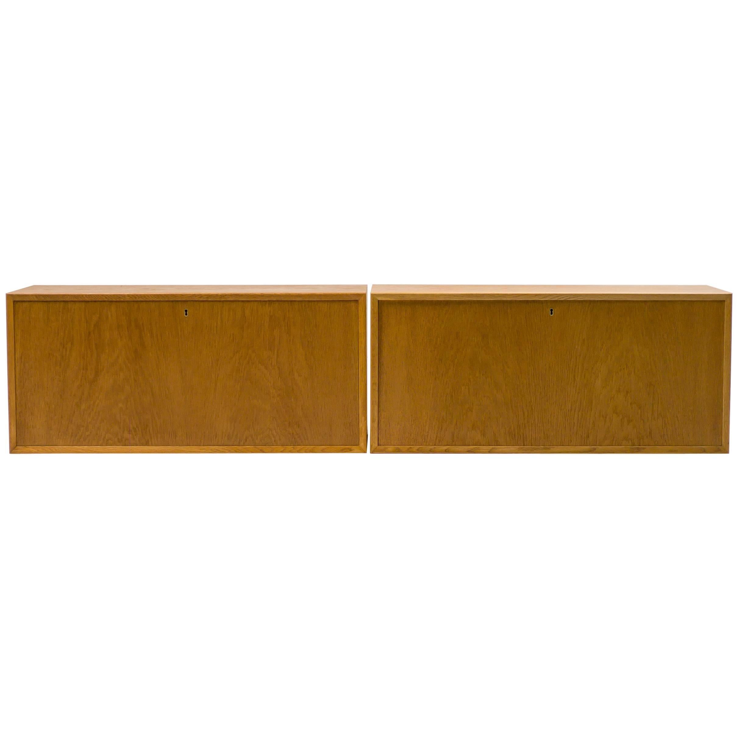 Pair of Architectural Danish Hanging Cabinets in Oak