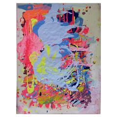 Two Modern Multi Colored Abstract Splatter Paintings