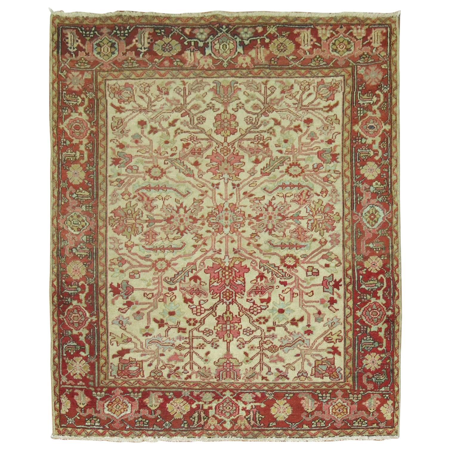 Square Vintage Persian Heriz Carpet For Sale