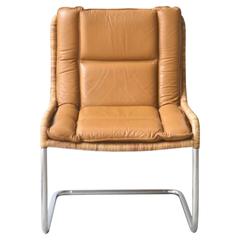 Mid-Century Woven Rattan and Leather Occasional Chair 10