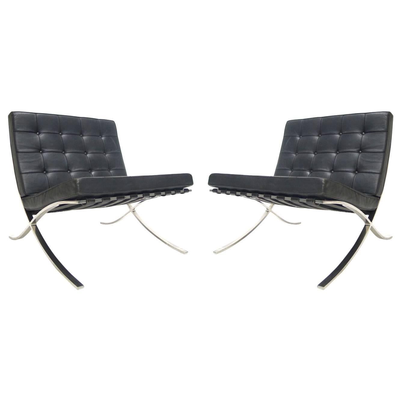 An iconic Knoll Barcelona chair in black leather. All original.