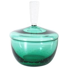 Green with Clear Bubble Inclusions Murano Glass Bowl with Lid, circa 1960