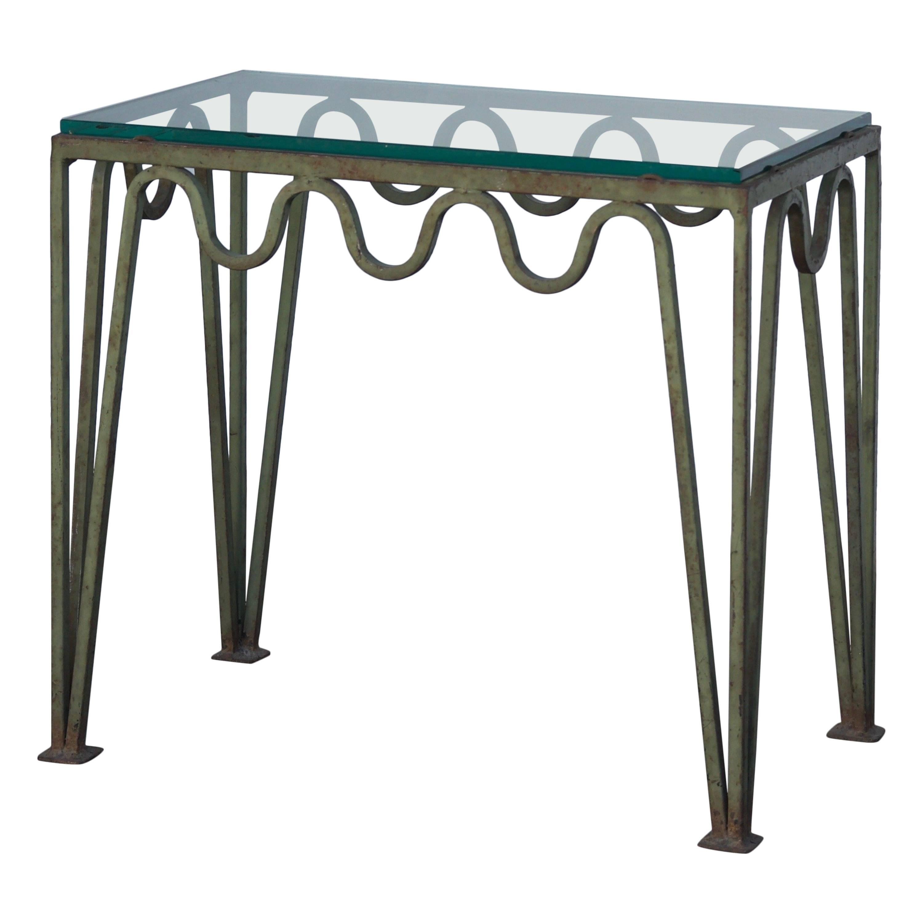Undulating Verdigris Iron and Glass Side Table Attributed to Carl Hörvik